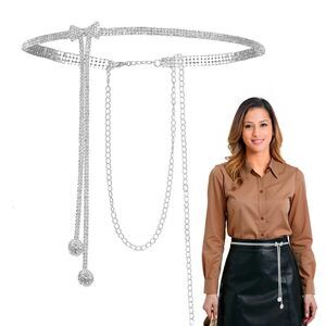 Rhinestone Belt For Women, Silver Waist Belt Thin Belts Fashion Chain Belts🐞